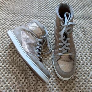 JIMMY CHOO 365 Tokyo Glitter & Suede High Top Sneakers, Nude/Gold, 38/US 8